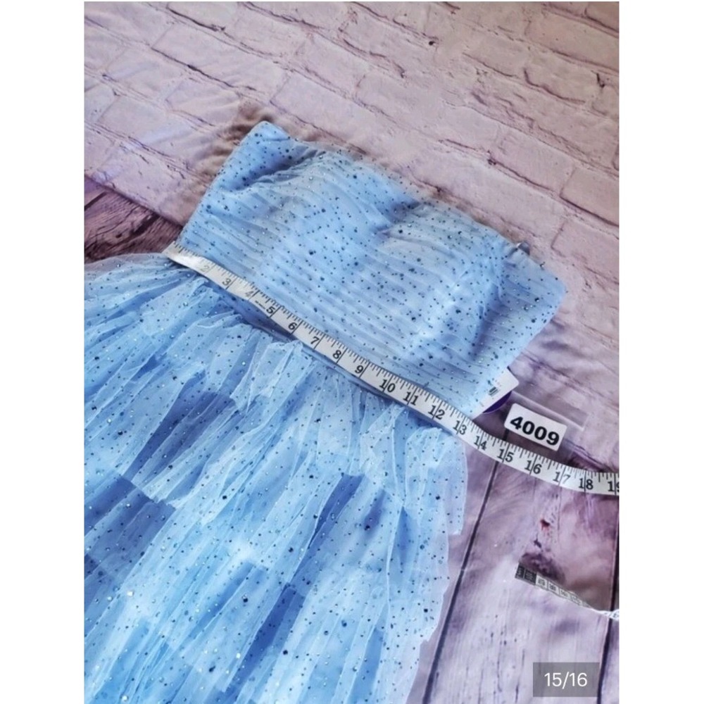 Windsor Arie Powder Blue Strapless Tiered Tulle Mini Dress Rhinestone Fairy Med - Picture 12 of 13